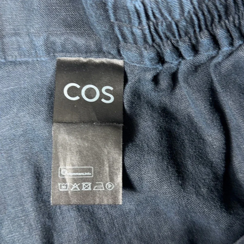 COS Wide Leg Linen Pants Elastic Waist Minimalist Trousers Size‎ 8 Navy Blue